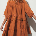 Zeagoo Women's Cute Sweet Tie up V Neck Drawstring Short Sleeve Babydoll Dress Loose Tiered Ruffle Swing Tunic Mini Dress