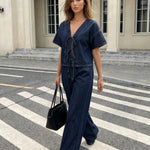 Dark Denim High Waisted Wide Leg Pants