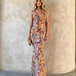 Multicolor Marble Print Halter Neck Mermaid Maxi Dress