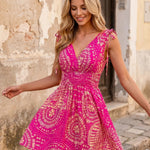 Pink Yellow Tribal Print Sleeveless Mini Dress