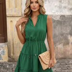 Green Sleeveless Ruffled Tiered Mini Dress