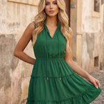 Green Sleeveless Ruffled Tiered Mini Dress