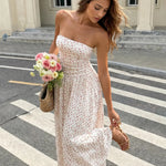 Cream Ditsy Floral Strapless Midi Dress