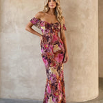 Floral Print Off Shoulder Ruffle Mermaid Maxi Dress