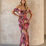 Floral Print Off Shoulder Ruffle Mermaid Maxi Dress