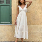 White Ruffle Cap Sleeve V-Neck Tiered Midi Dress