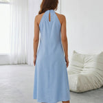 Blue Rose Halter Neck Cascading Ruffle Midi Dress