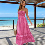 Pink Ethnic Geometric Print Spaghetti Strap Maxi Dress