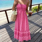 Pink Ethnic Geometric Print Spaghetti Strap Maxi Dress