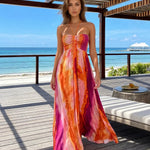 Orange Tie Dye Halter Smocked Bust Flowy Maxi Dress