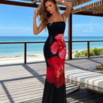 Black Red Floral Print Spaghetti Strap Maxi Dress