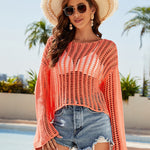 Zeagoo Women's Crochet Hollow Out Long Sleeve Beach Bikini Swimsuit Mesh Cover Up Tunic Top