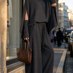 Cowl Neck Poncho Top With Wide-Leg Pants Two Pieces