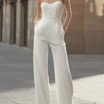 ARAMINTA | PEARL-EMBELLISHED WHITE JUMPSUIT