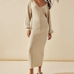 Zeagoo Women's Casual Solid Color Knitted Dress V-neck Sweater Dress