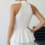 White Halter Neck Peplum Blouse