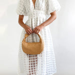 Zeagoo Women's Deep V Neck Short Puff Sleeve Plaid Midi Dress Elegant Button Front Beach Flowy Dress