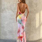 Floral Square Neck Spaghetti Strap Mermaid Maxi Dress