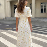 White Yellow Floral Wrap Midi Dress