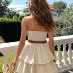 Oat Linen Strapless Tube Top Mini Skirt Set