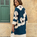 Blue Teal Floral Print Shirt Dress