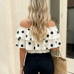 Beige Elegant Ruffle Layered Off Shoulder Slim Fit Ruffle Top