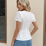White Eyelet Embroidered Square Neck Bow Tie Peplum Blouse