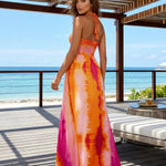 Orange Tie Dye Halter Smocked Bust Flowy Maxi Dress