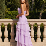 Lavender Strapless 3D Rose Ruffled High-Slit Maxi Dress