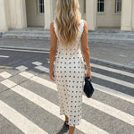 White Polka Dot Lace Trim Midi Dress