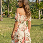 Floral Print Off Shoulder Short Sleeve Mini Dress