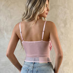 Pink Floral Mesh Spaghetti Strap Corset Crop Top
