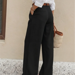 Black High Waist Double Pleat Tailored Wide Leg Suit Pants