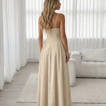Beige Cross Strap V Neck Maxi Dress