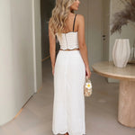 White Scallop Trim Cami Crop Top Mermaid Midi Skirt Set