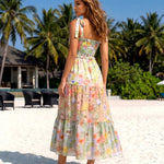 Multi-color Floral Smocked Bodice Regular Fit Midi Dress