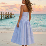 Blue Beach Stripe Slim Fit Midi Dress