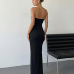Black Strapless Corset with High Slit Slim Fit Maxi Dress