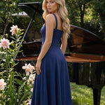 Navy Blue Sweetheart Neckline Corset Midi Dress