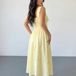 Yellow Textured Ruffle Strap Maxi Dress