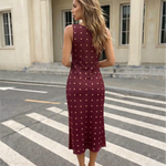 White Polka Dot Lace Trim Midi Dress