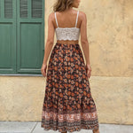 Floral Print Drawstring Waist Split Hem A-Line Maxi Skirt