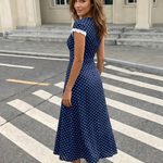 White Polka Dot Lace Trim Midi Dress
