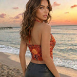 Orange Sun Print Halter Neck Crop Top