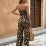 Leopard Print Strapless Wide Leg Jumpsuit