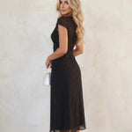 Black Polka Dot Short Sleeve V Neck Midi Dress