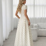 White Polka Dot Puff Short Sleeve Shirt Maxi Dress