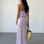 Lavender Flowy Chiffon Slim Fit Maxi Dress