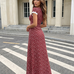 Navy Blue Floral Lace Trim Midi Dress