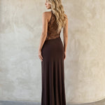 Brown Lace Halter Neck Bodycon Mermaid Maxi Dress